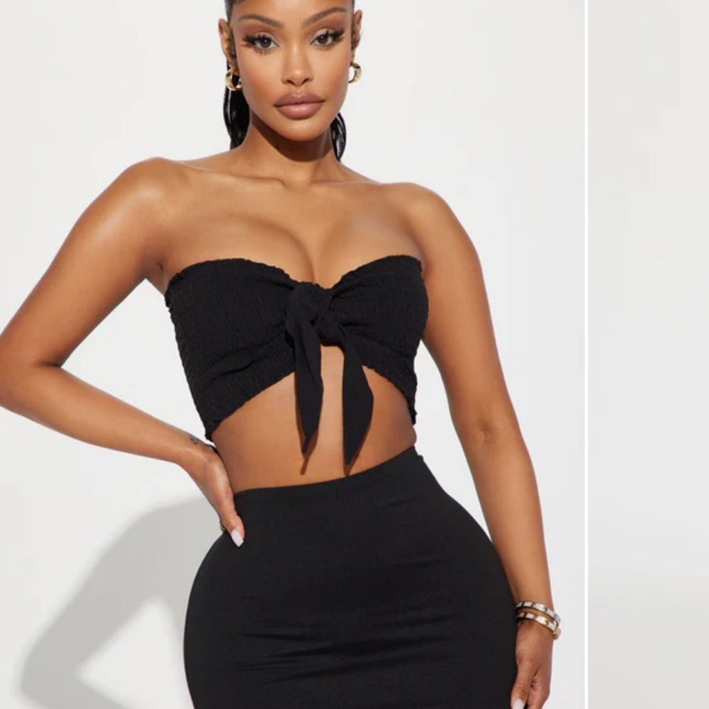 Fashion Nova Black Strapless Tie-Front Top